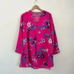 Jessica London Women’s Vneck Flyaway Tunic Floral Pink Print Size 12W